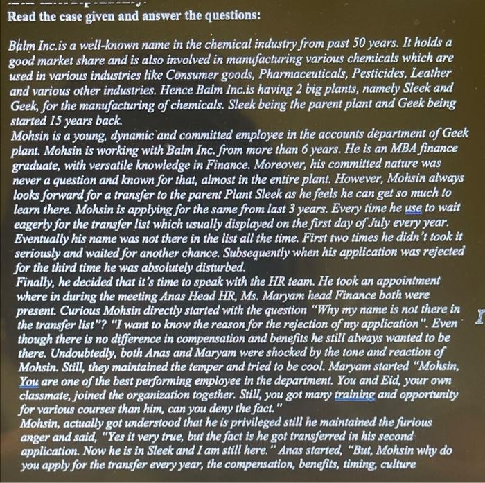 please I need short answers Read the case given