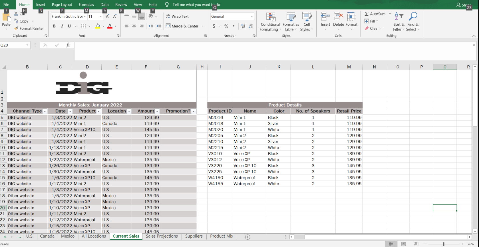 10. The Sales table is currently sorted by the