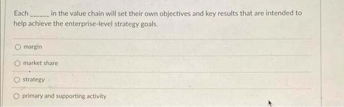 Each _____ in the value chain will set their own