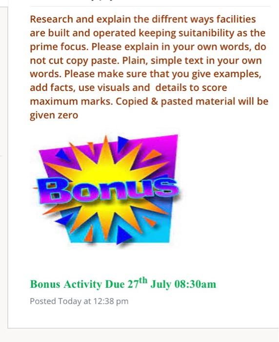 Research and explain the diffrent ways facilities