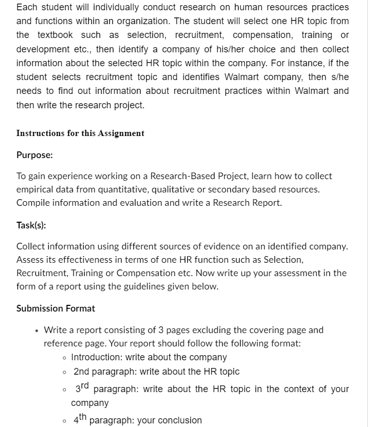 HR Report Please do not use Amazon as the