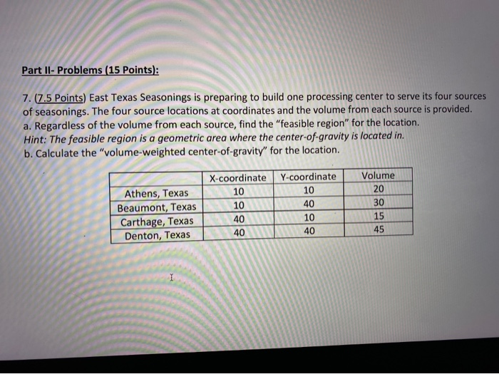 Part II- Problems (15 Points): 7. (7.5 points)