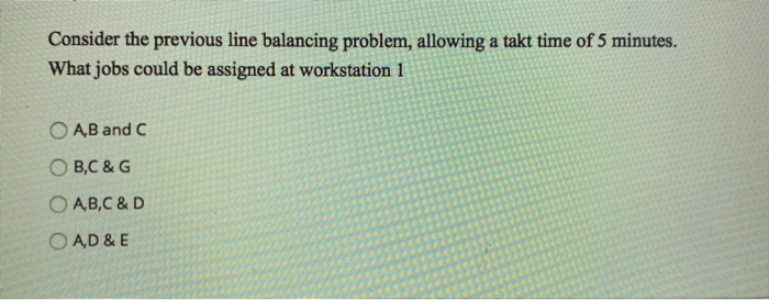 / / / / / Consider the following line balancing