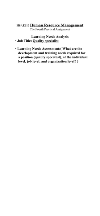 HSAE610 Human Resource Management The Fourth