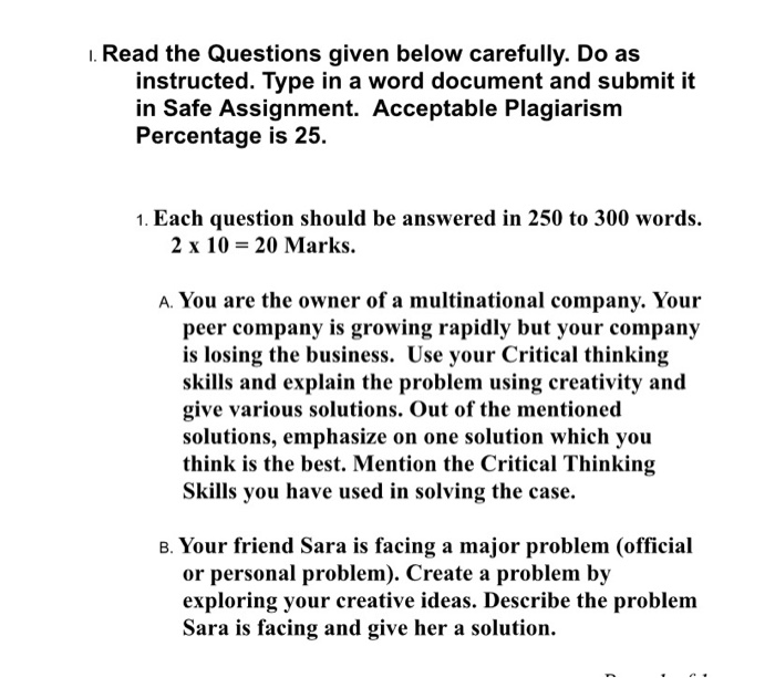 english 1. Read the Questions given below