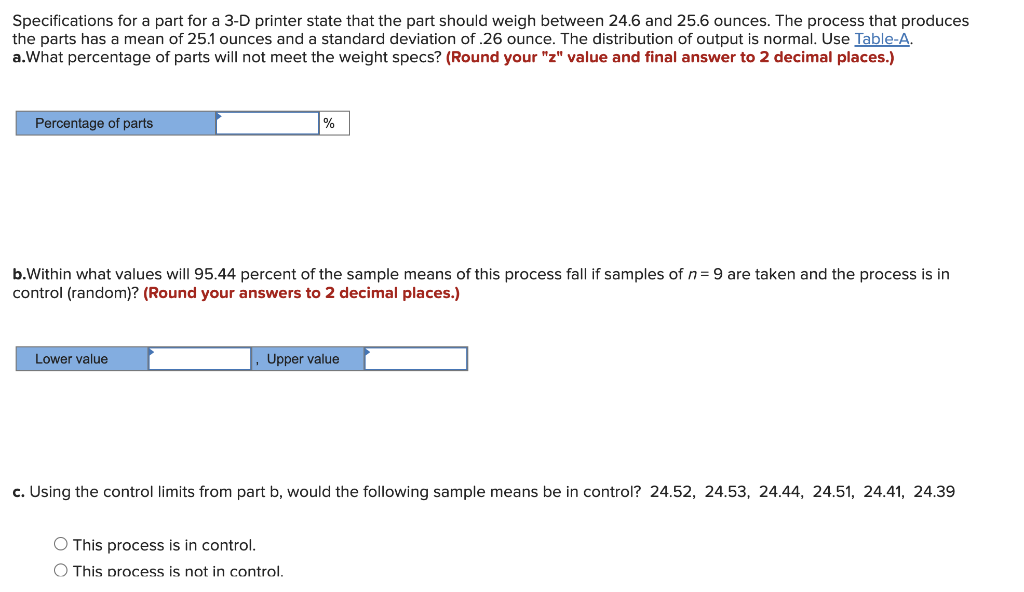 Specifications for a part for a 3-D printer state