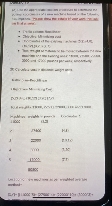 Question (A) Use the appropriate location