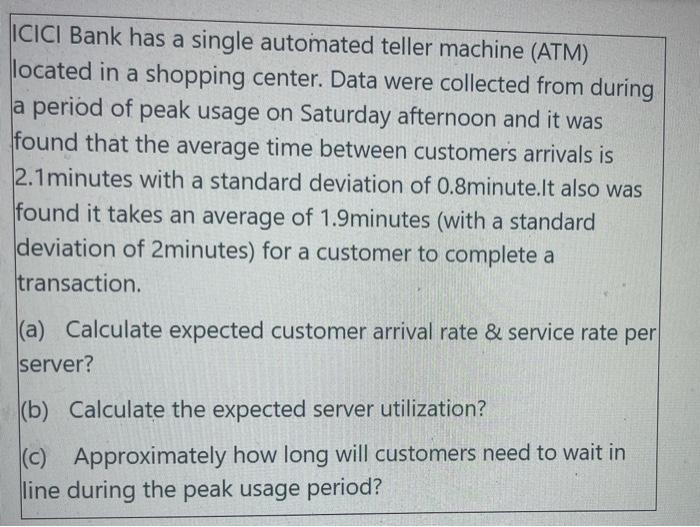 ICICI Bank has a single automated teller machine