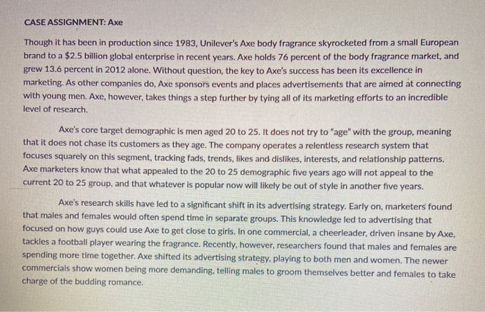 CASE ASSIGNMENT: Axe Though it has been in