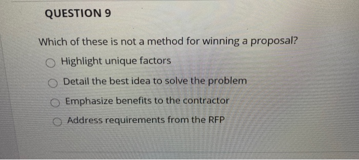 QUESTION 9 Which of these is not a method for