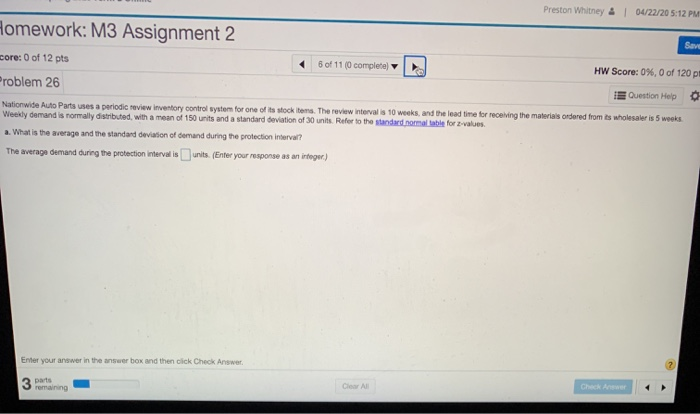 Preston Whitney & 04/22/20 5:12 PM omework: M3