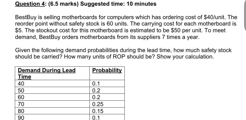 Question 4: (6.5 marks) Suggested time: 10