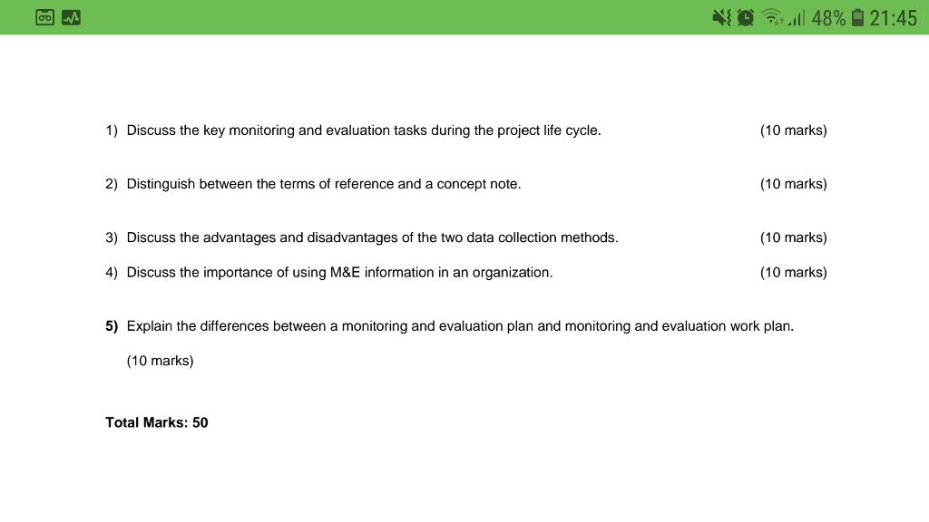 1) Discuss the key monitoring and evaluation