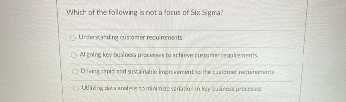 Which of the following is not a focus of Six