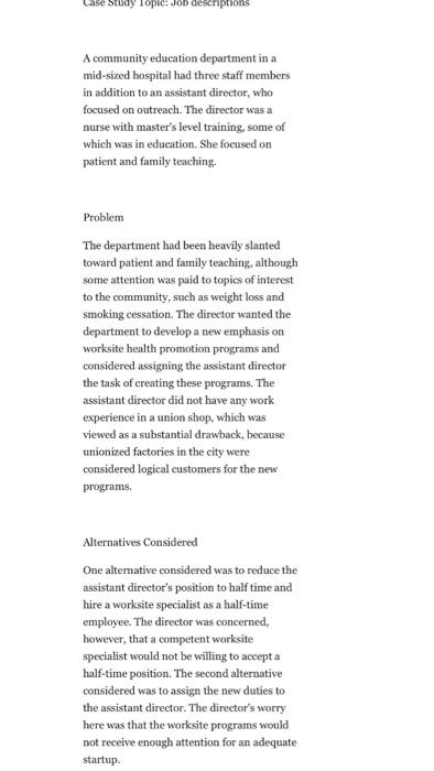 question 4&5 ase Study Topic: Job descriptions A