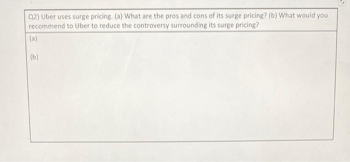 Q2) Uber uses surge pricing. (a) What are the