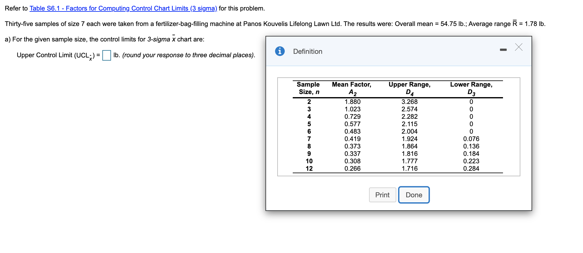 Refer to Table 56.1 - Factors for Computing