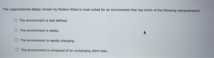 The organizational design chosen by Modern-Shed