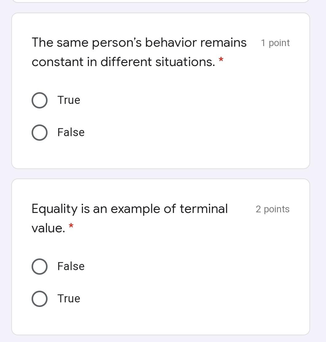 1 point The same person's behavior remains