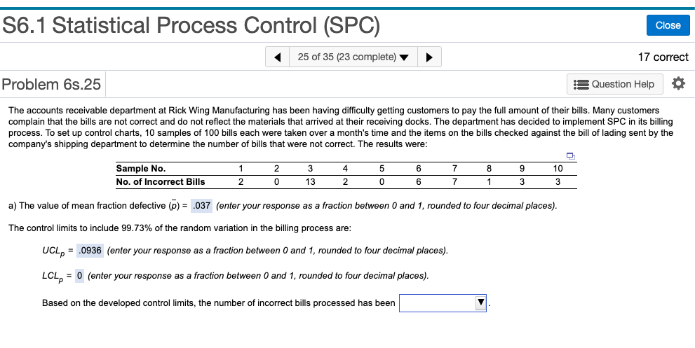 The drop down option is either "in control" or