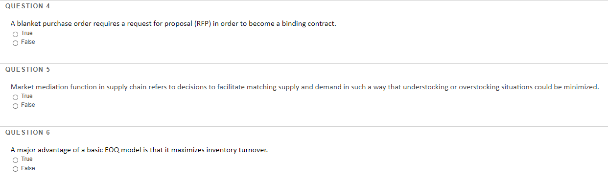 QUESTION 4 A blanket purchase order requires a