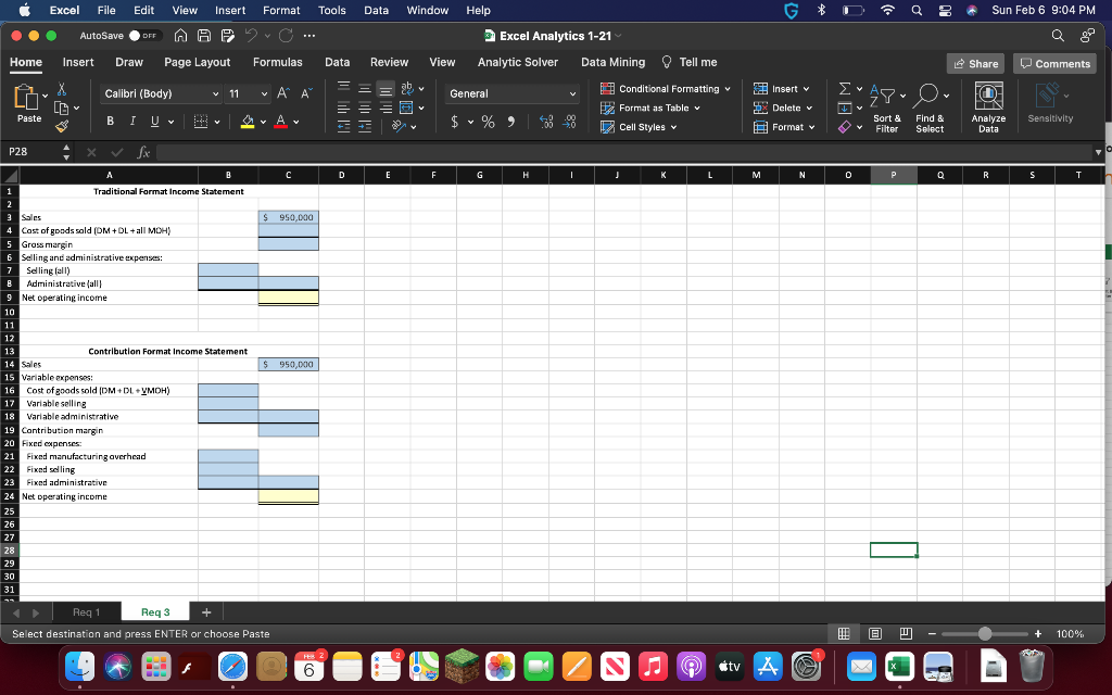Excel File Edit Data Window Help G D Q 9 Sun Feb