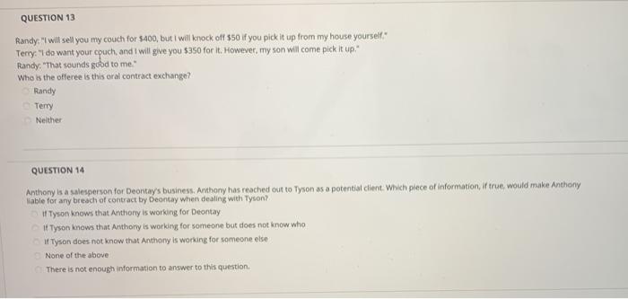 answer both please QUESTION 13 Randy: "Wilt sell