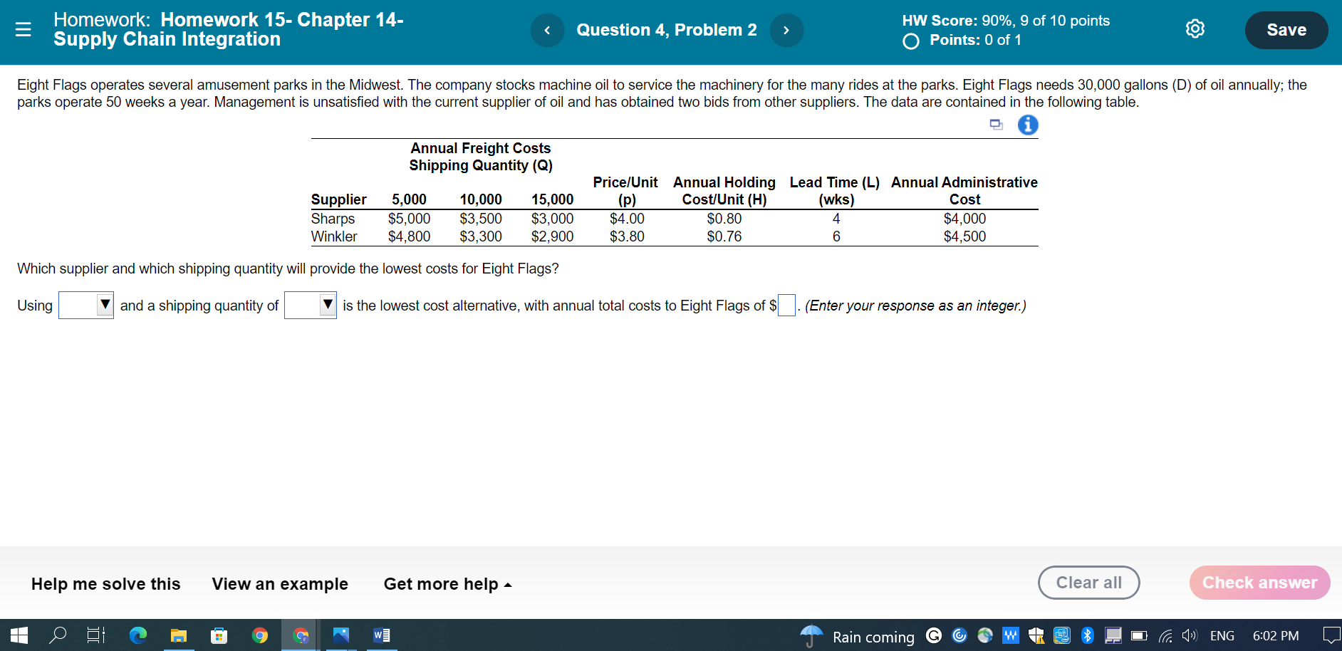 Homework: Homework 15- Chapter 14- Supply Chain