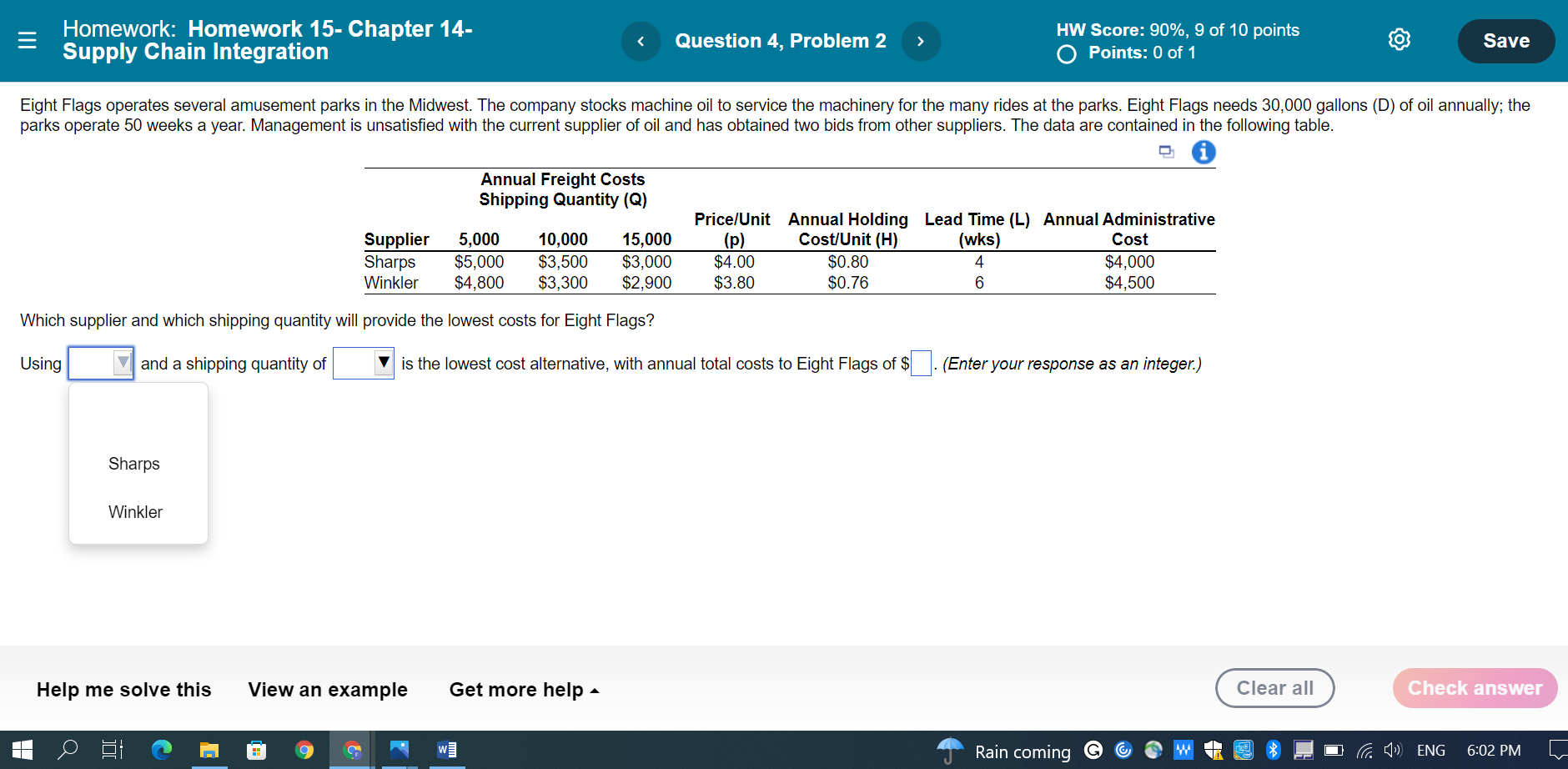Homework: Homework 15- Chapter 14- Supply Chain