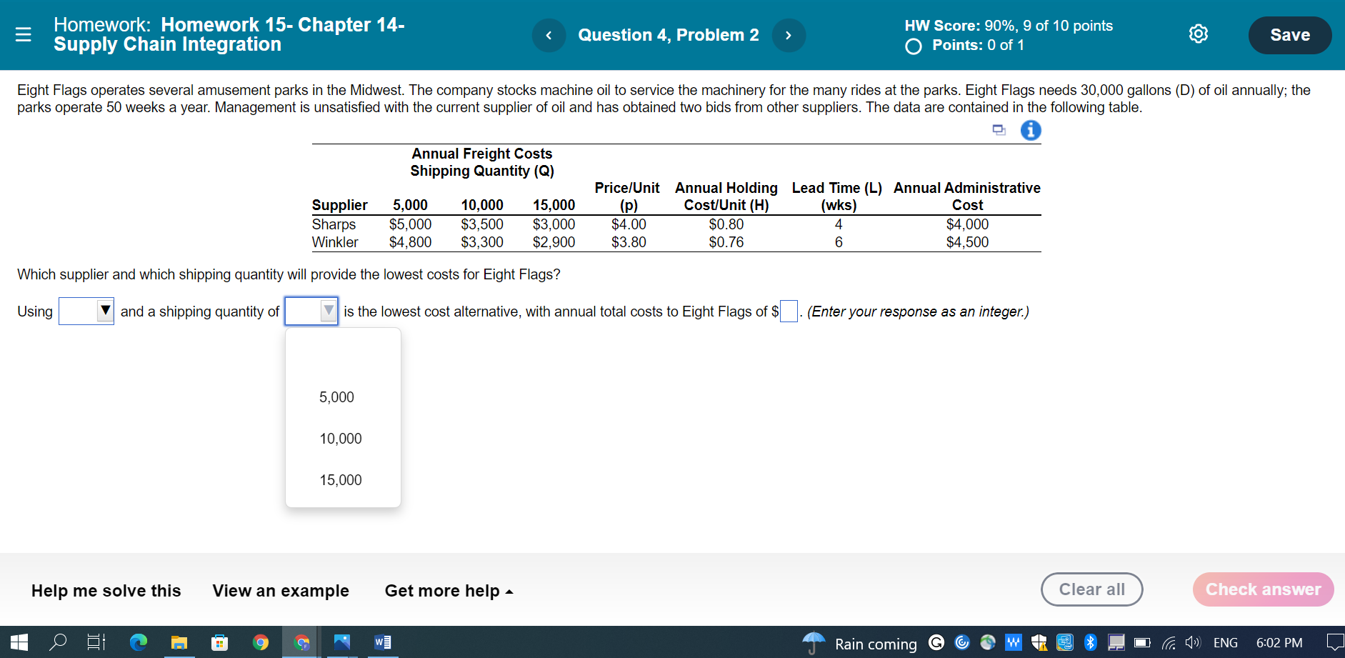 Homework: Homework 15- Chapter 14- Supply Chain