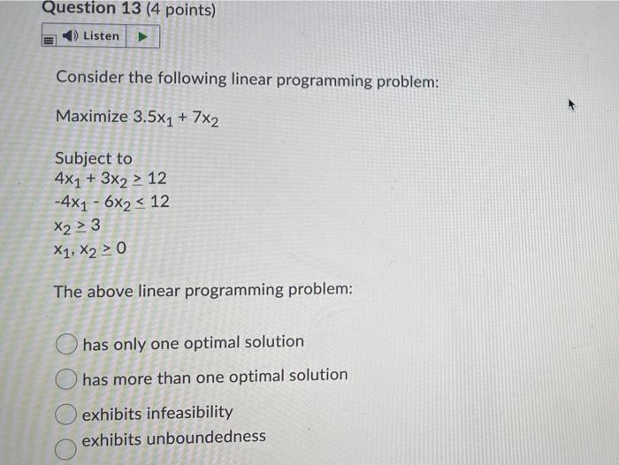 Question 13 (4 points) Listen Consider the