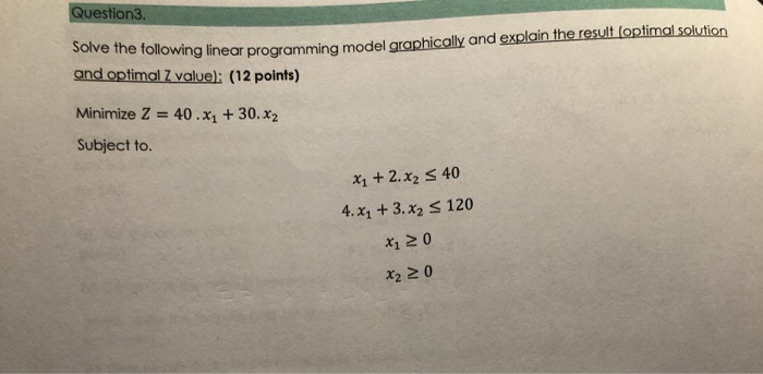 Question3 Solve the following linear programming