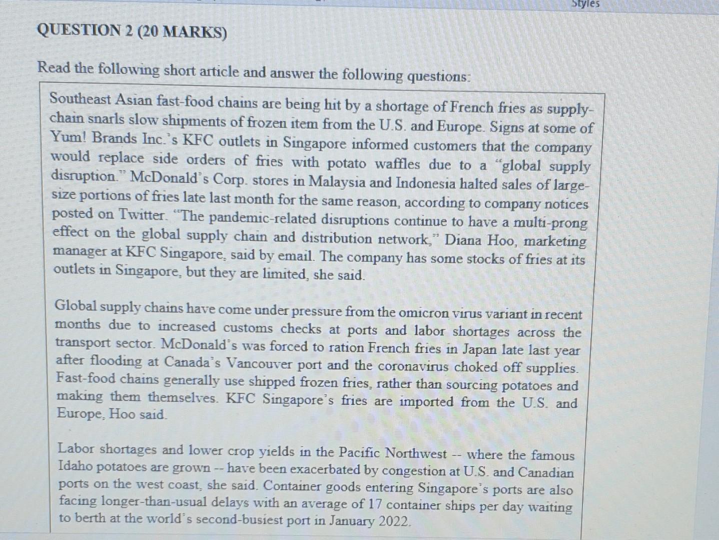 Please solve it ASAP.tq question b Styles