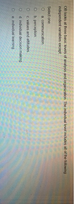 OB looks at three basic levels of analysis and