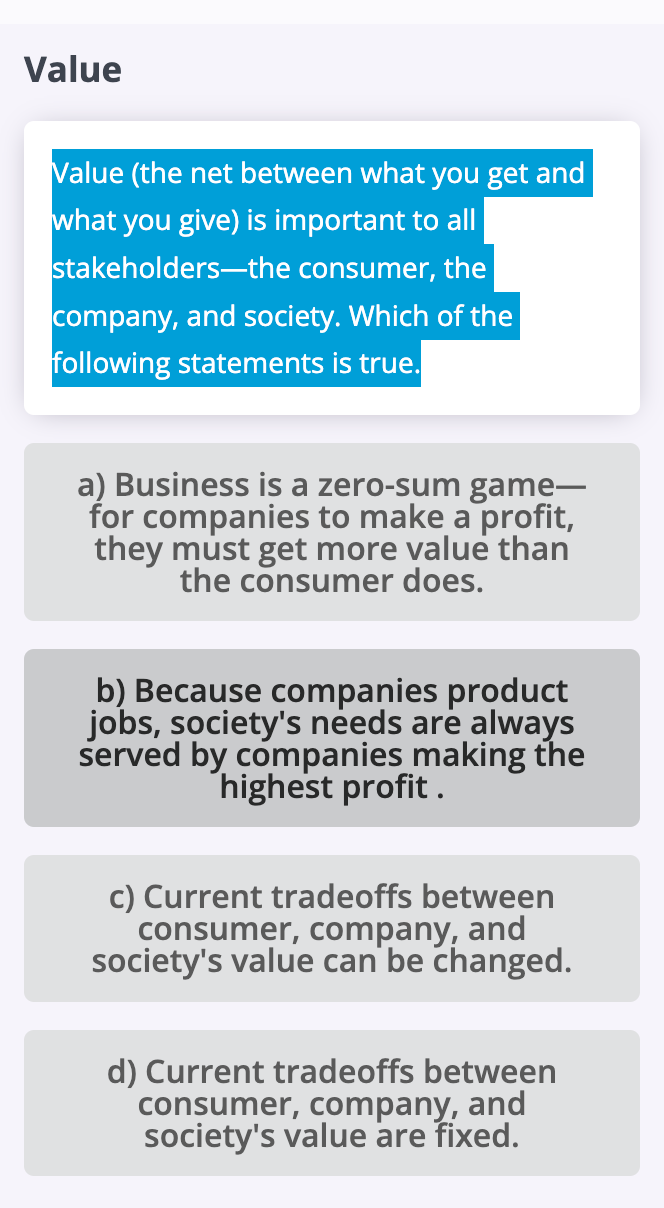 Value Value (the net between what you get and