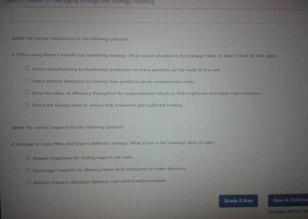 Learn it: Chapter 07. Managing strategy and