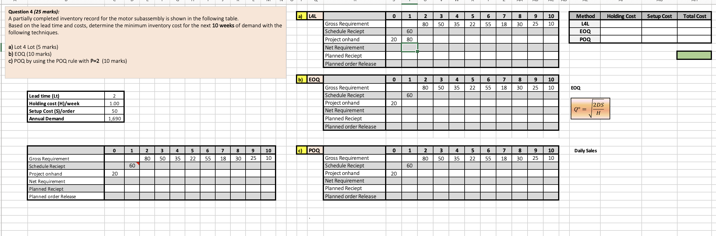 Question 4 (25 marks): A partially completed
