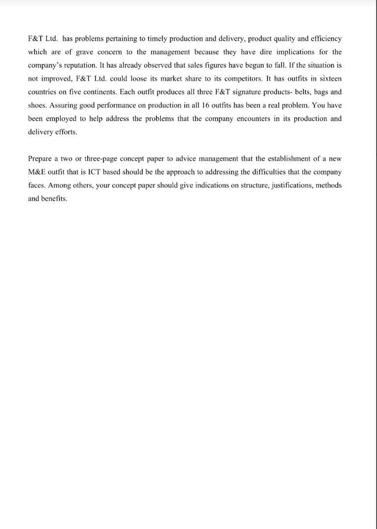 F&T Ltd. has problems pertaining to timely