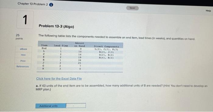 Chapter 13 Problem 2 6 Help 1 1 Problem 13-3
