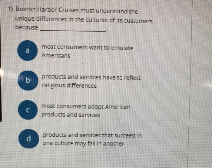 1) Boston Harbor Cruises must understand the