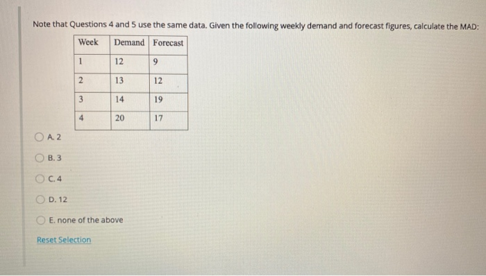 Note that Questions 4 and 5 use the same data.