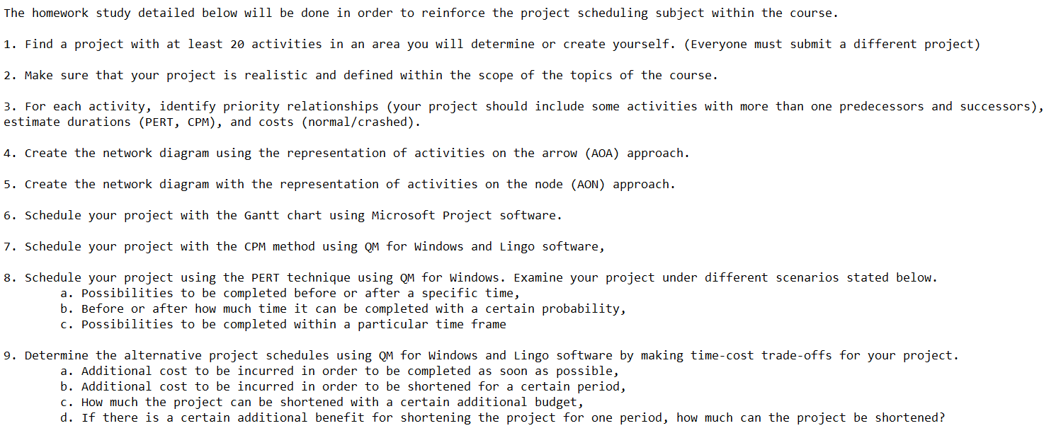 The homework study detailed below will be done in