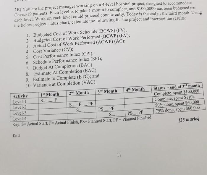 2B) You are the project manager working on a