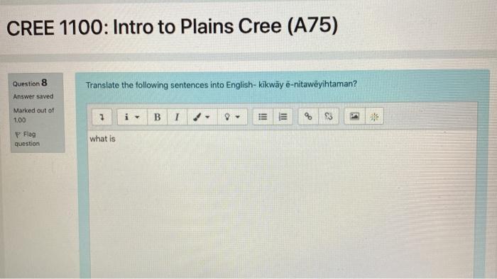 CREE 1100: Intro to Plains Cree (A75) Translate