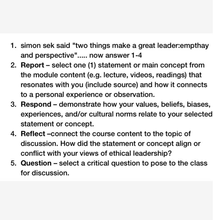 1. simon sek said "two things make a great