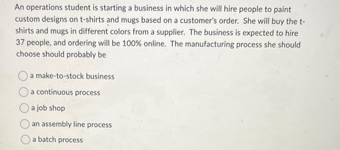 An operations student is starting a business in