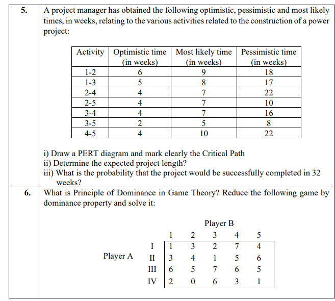 A project manager has obtained the following