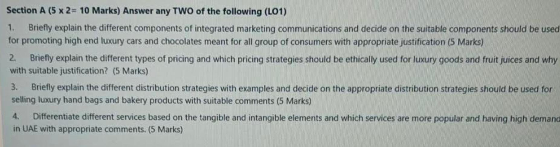 Section A (5 x 2 = 10 Marks) Answer any TWO of