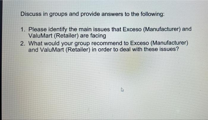 Discuss in groups and provide answers to the