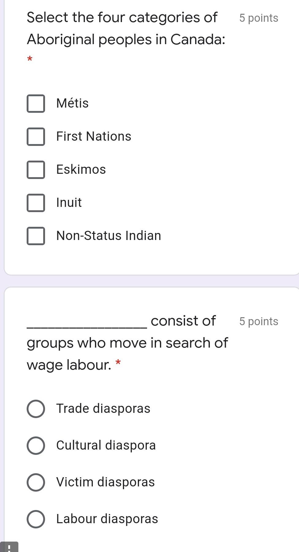 Which of the following is NOT 5 points a